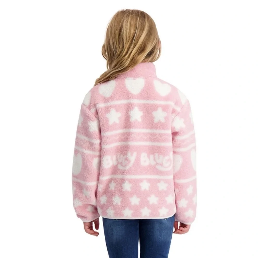 New! Member’s Mark Girls Pink Fleece Bluey Sherpa Quarter-Zip Pullover, size 6/7